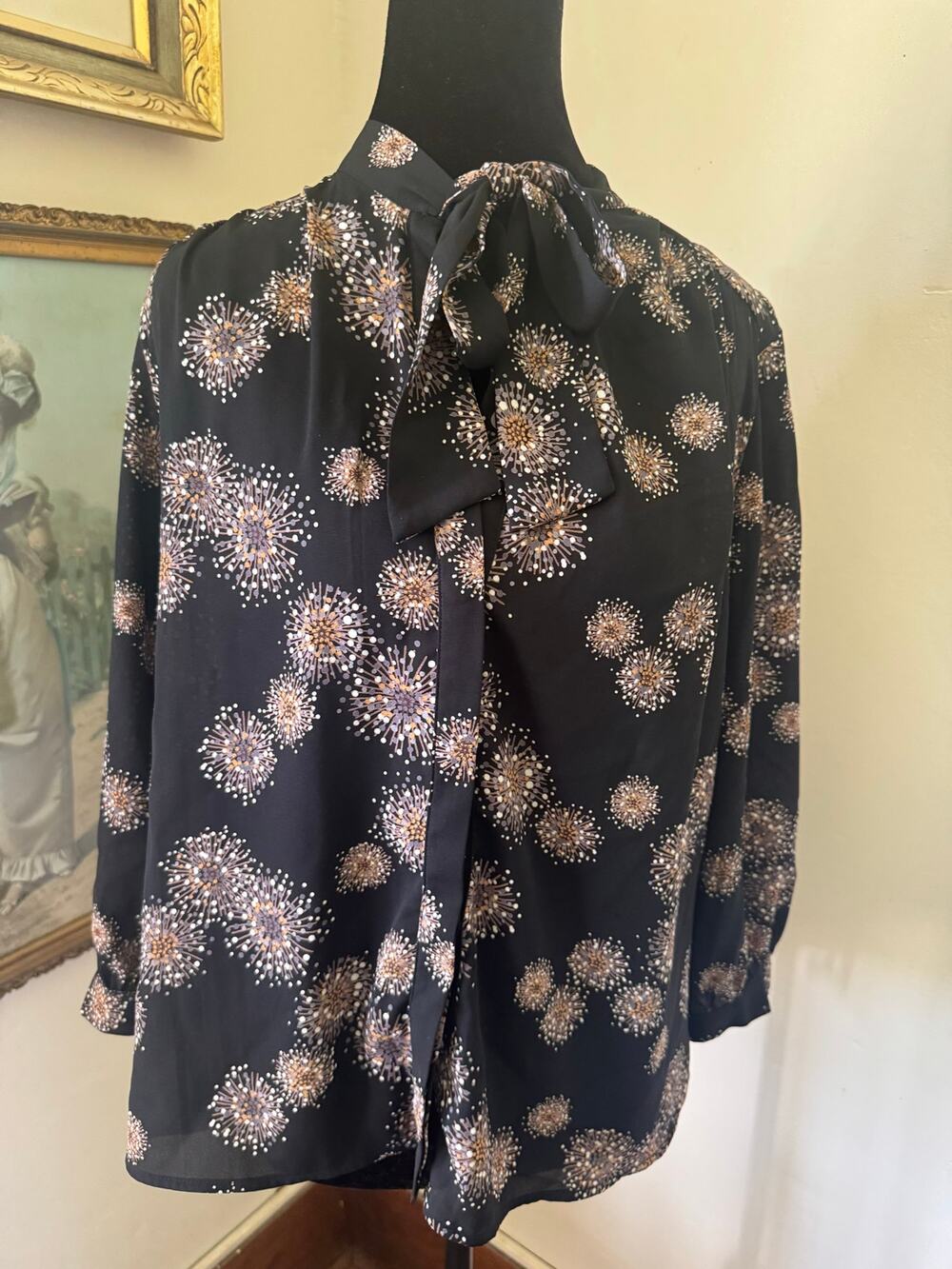 Collective Concepts Tie Neck Floral Burst Blouse Black Size S